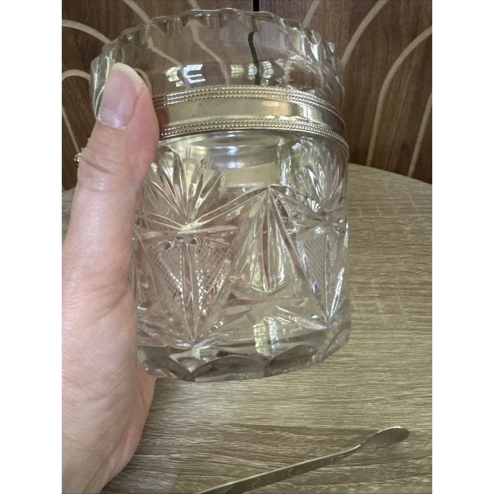 Vintage Heavy Crystal Ice Bucket With Chrome Tongs And Handle
